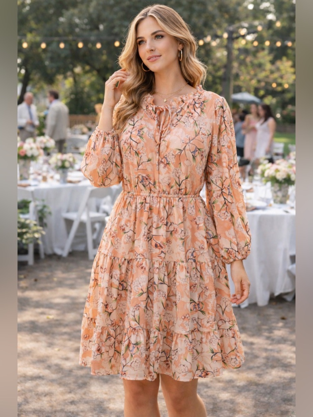 Kate and Lily Peach‎ Floral Tiered Boho Dress Size 10 Cottagecore Babydoll Flowy